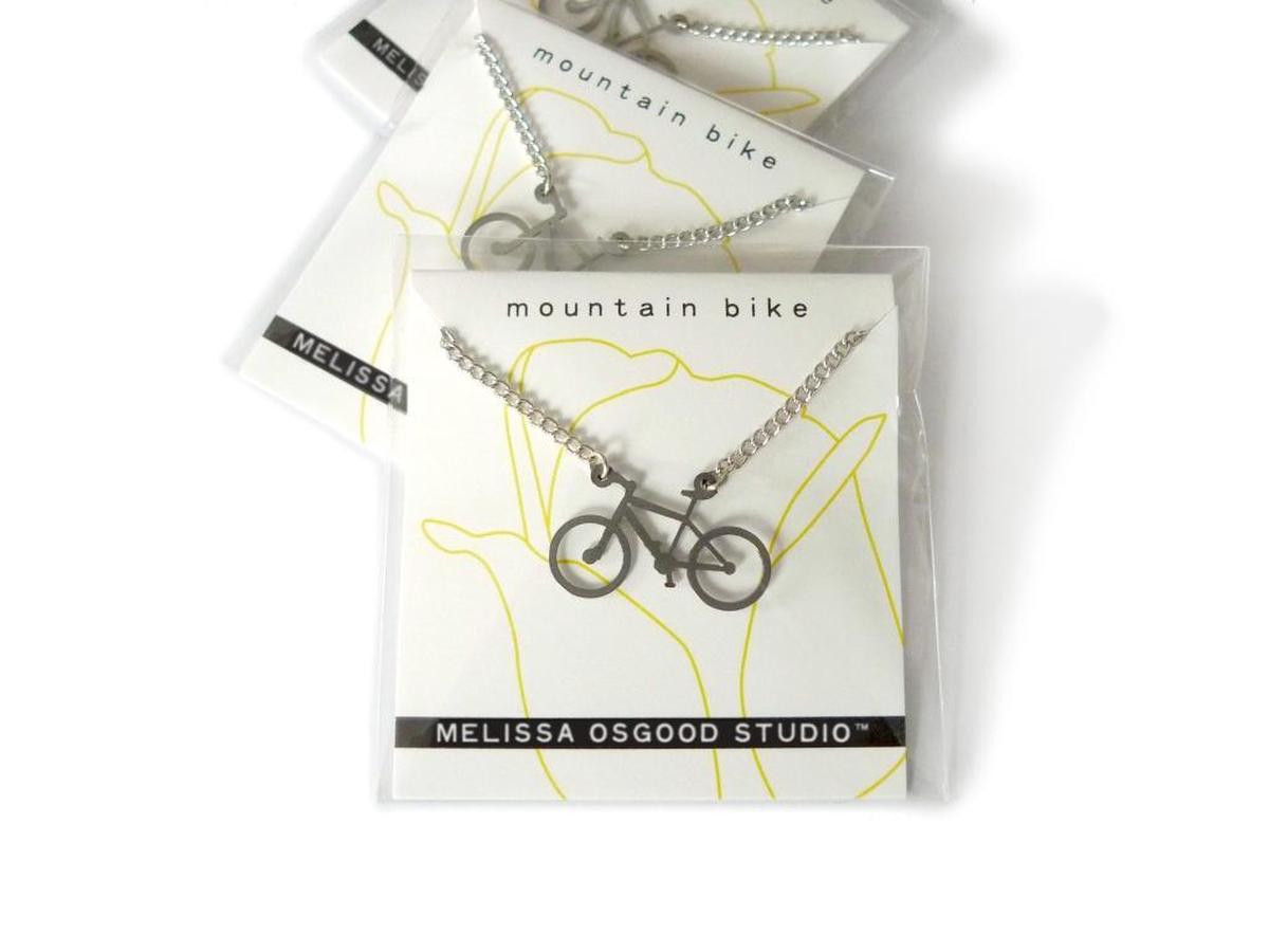 Boise jewelry artist Melissa Osgood’s Mountain Bike Necklace, stainless steel ($28).