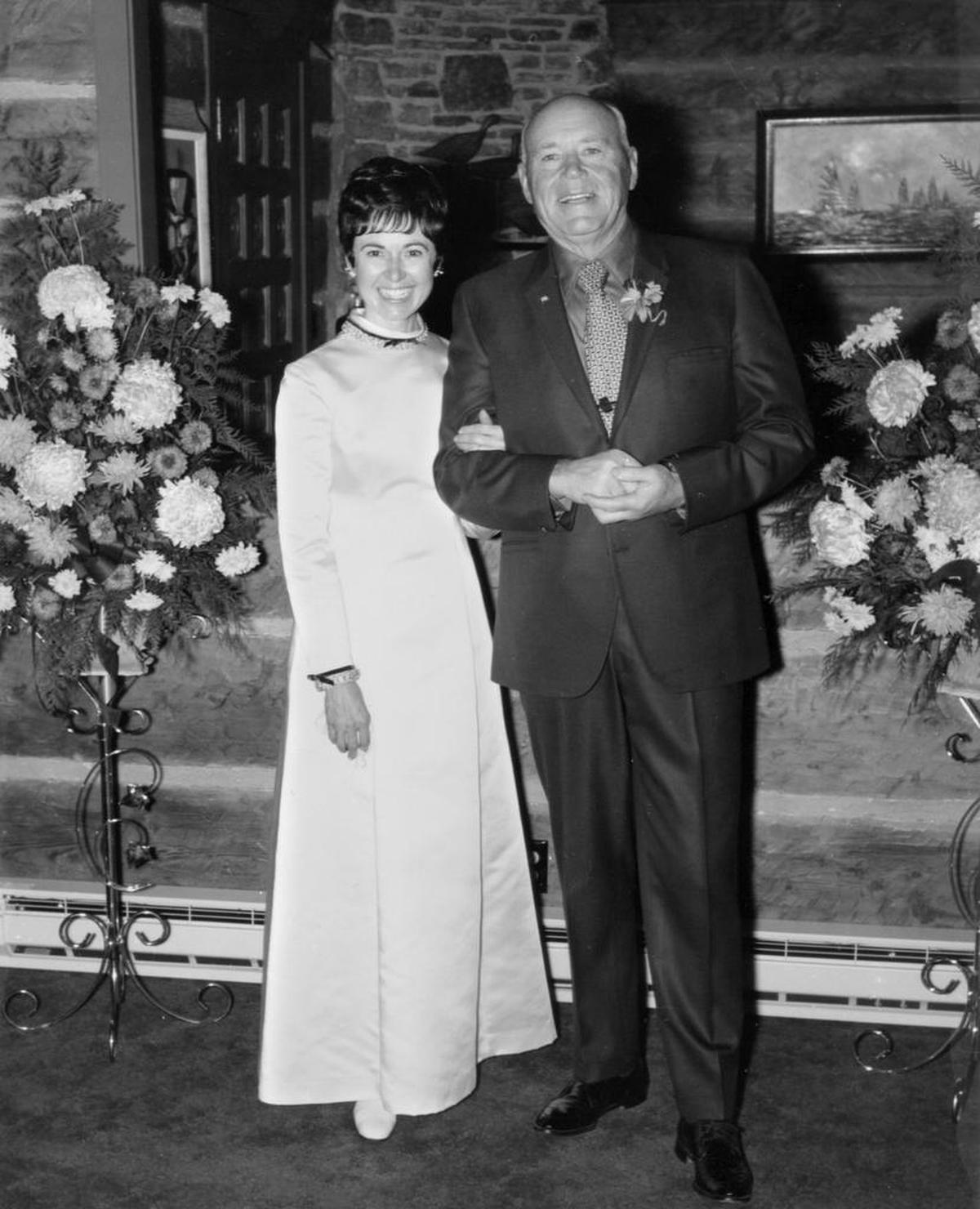 Esther and J.R. Simplot at their wedding in McCall in 1972. J.R. surprised her, giving her just three days to plan. It was a simple affair with close friends and family.