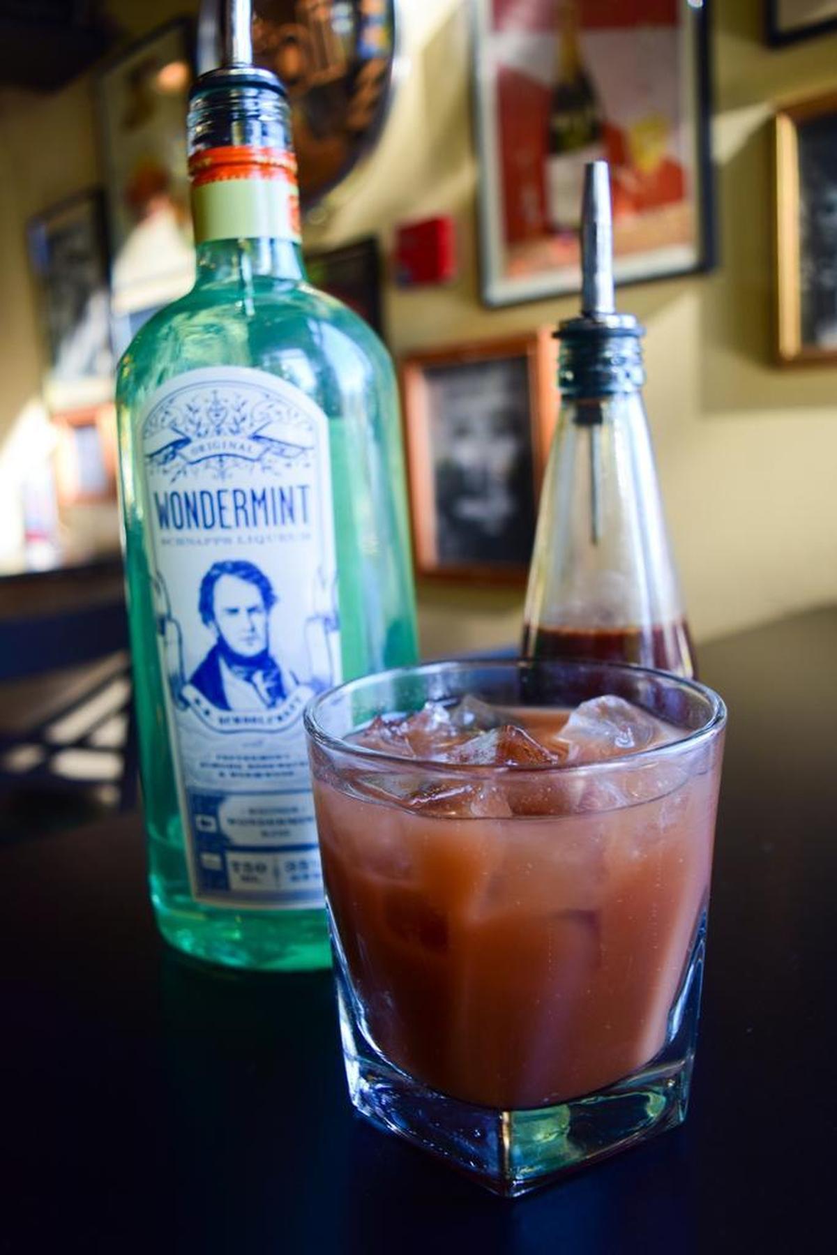 The ingredients for Kevin Hopper’s WooHoo holiday cocktail that is like an icy peppermint patty.