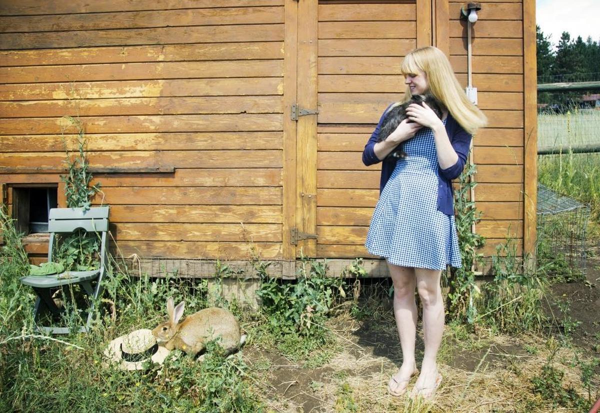 Ruskovich’s Flemish giant rabbit Marjorie is named for Emily’s mother. Pip, a Lionhead rabbit, keeps Marjorie company.