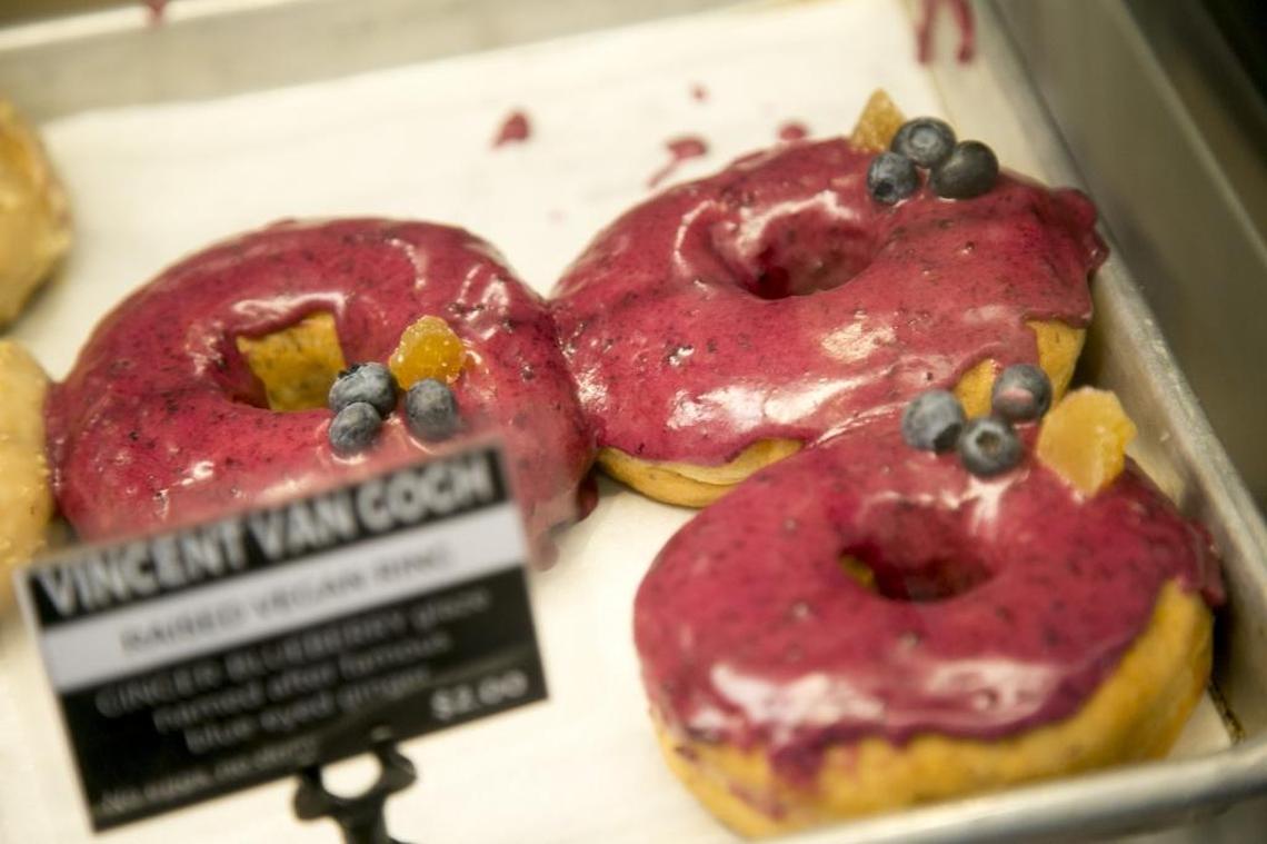 Vincent Van Gogh donuts at Guru Donuts during an Indulge Boise food tour. The shop is in Downtown’s historic Idanha Building.