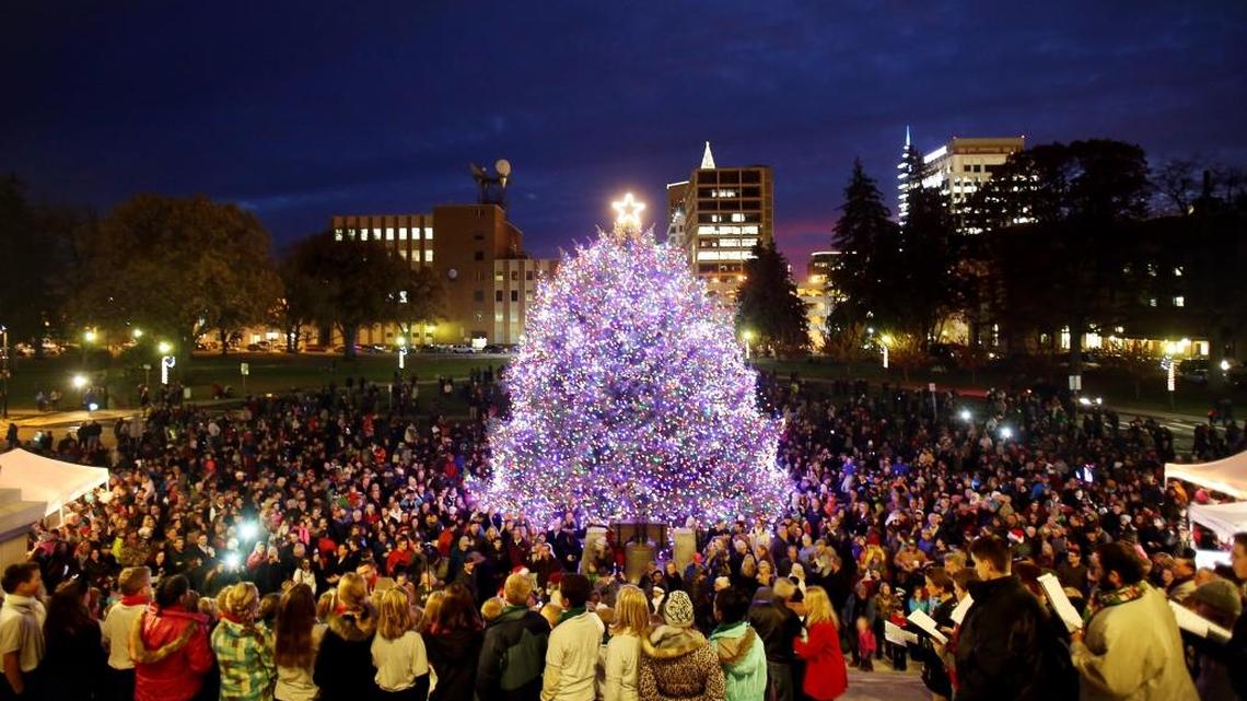 A crowd gathers to witness the lighting of Idaho’s Capitol Christmas Tree last year. This year’s state tree lighting is Nov. 23.