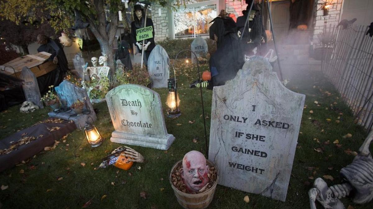 Dario and Cheryl Bell do up their Eagle yard every year to get into the Halloween spirit.