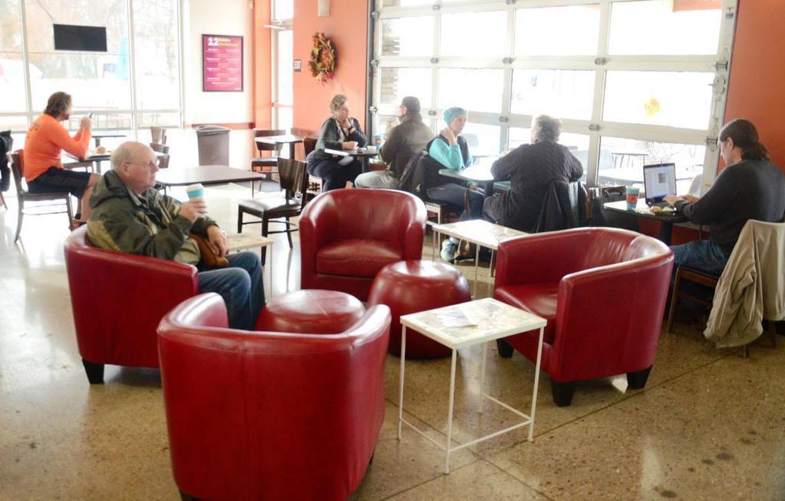 Soft, comfortable chairs encourage customers at Moxie Java at Vista Village to stay. The shop has a large cadre of regular customers, owner Robin Hanford said.