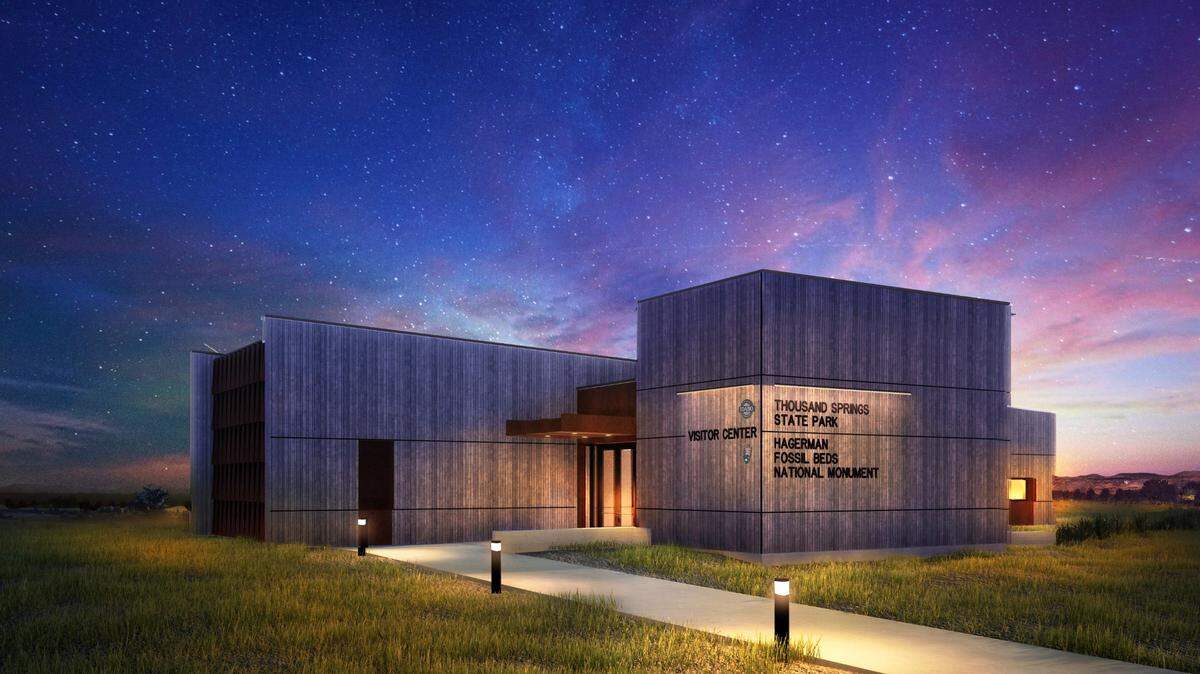 An artist’s rendering of the new visitors center for Thousand Springs State Park and the Hagerman Fossil Beds National Monument, expected to open late in 2021. Image provided by Idaho Department of Parks and Recreation.