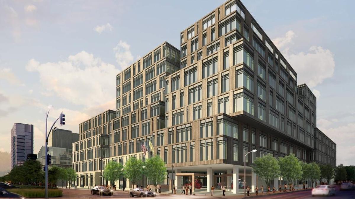 This artist’s rendering of the J.R. Simplot Co. headquarters shows the view from the corner of Front and 11th Streets looking southeast.