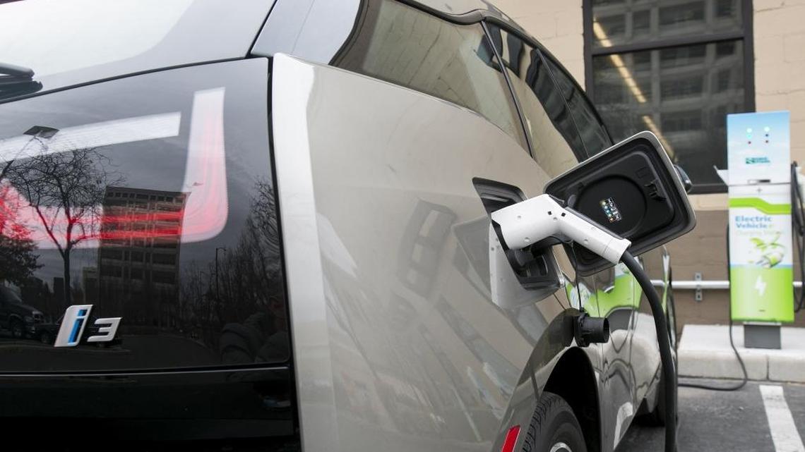 A BMW i3 charges at a station in Idaho Power’s parking lot in downtown Boise. Idaho could add hundreds of new electric vehicle charging stations in the coming years through dedicated federal funds.