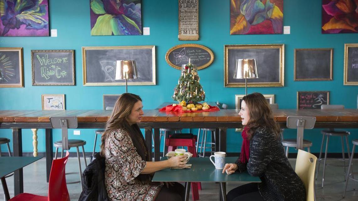 Darcy Joslin, left, and Emily Barker visited Kind Cuisine Cafe for the first time in this photo from 2014. “We came here because it was healthy,” Joslin said. And, Barker added, “To support our local business.”