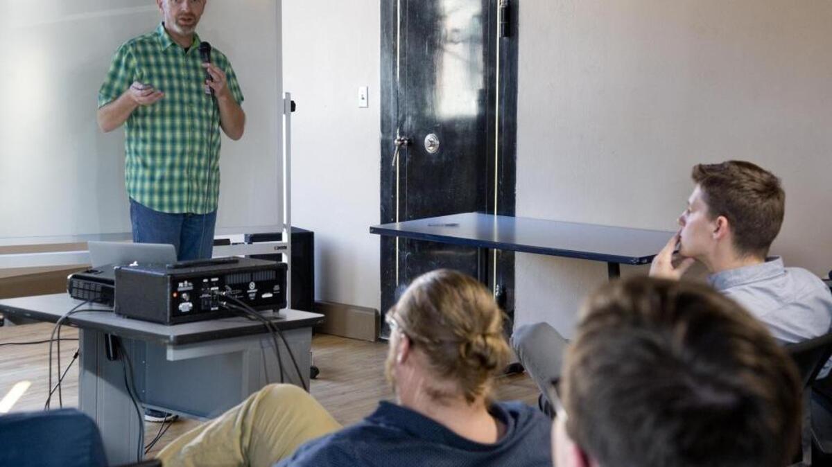 Casey McMullin, director of digital solution development at Freeman Digital Ventures, speaks in August 2016 to a group at Trailhead about the need for coders in an increasingly digital world.