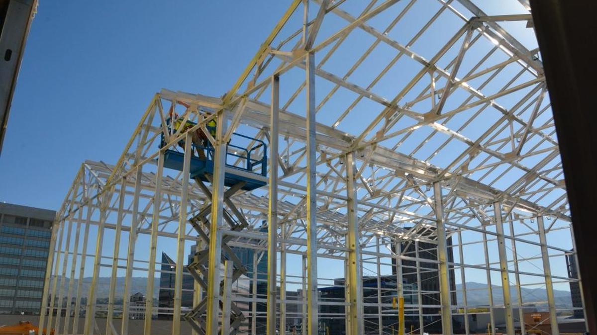 A closer look at one of the greenhouses.