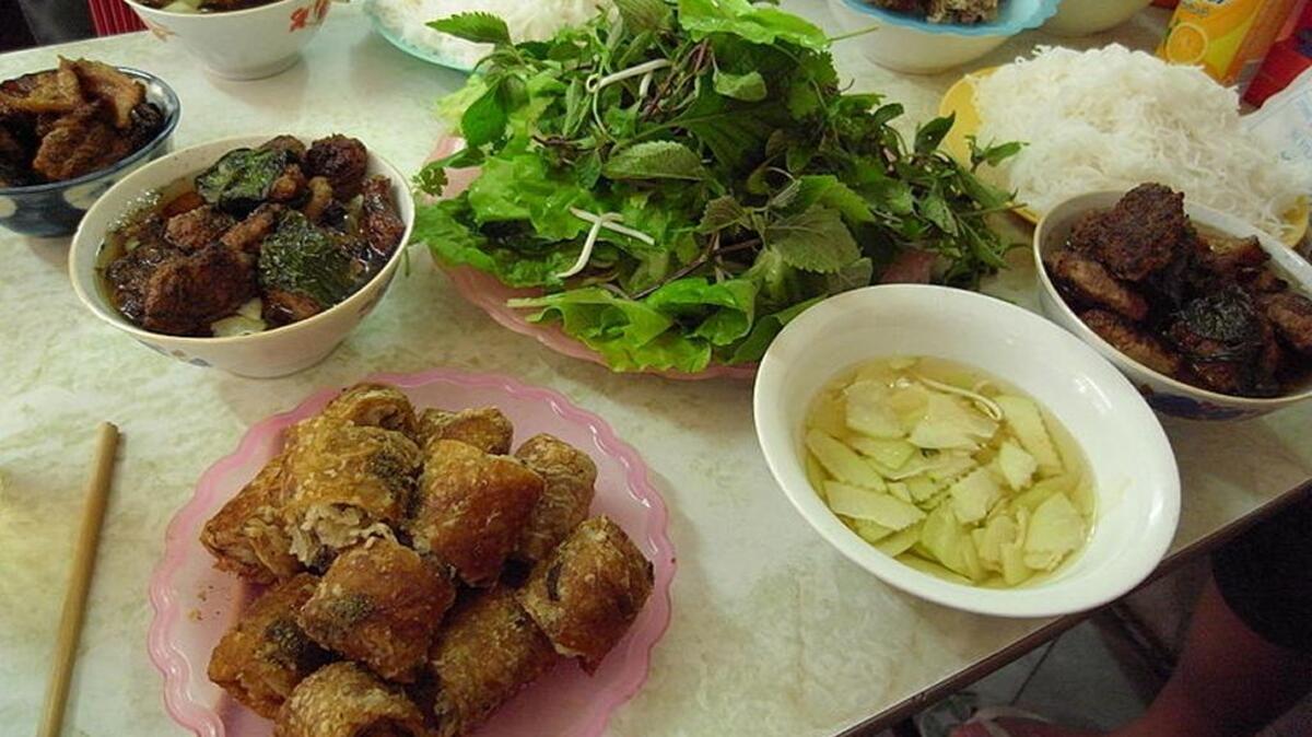 A Bun Cha lunch at a restaurant in Hanoi.