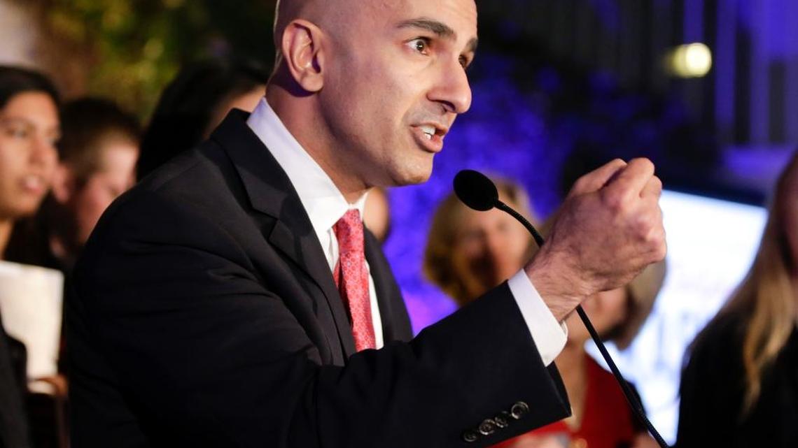 Neel Kashkari, the new president of the Federal Reserve Bank of Minneapolis, speaks during an election night rally Nov. 4, 2014 in Costa Mesa, Calif. Kashkari, a Republican, lost to Democratic incumbent Jerry Brown for governor.