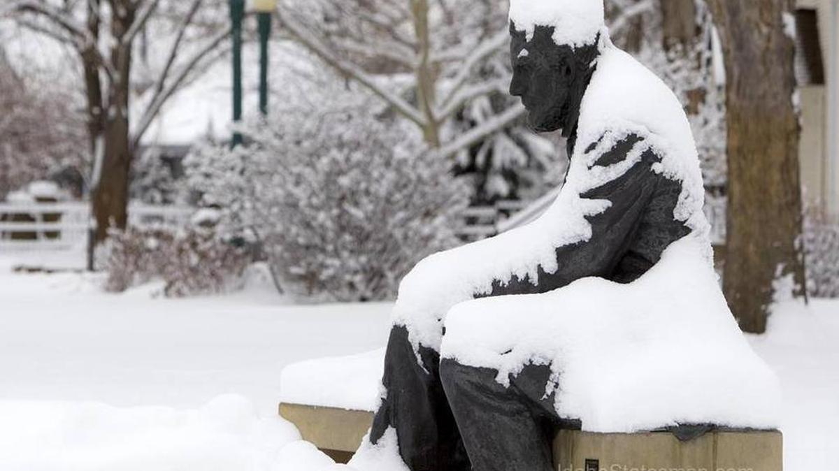 Snow covers the statue of Abraham Lincoln in Boise’s Julia Davis Park on Thursday, Jan. 5.