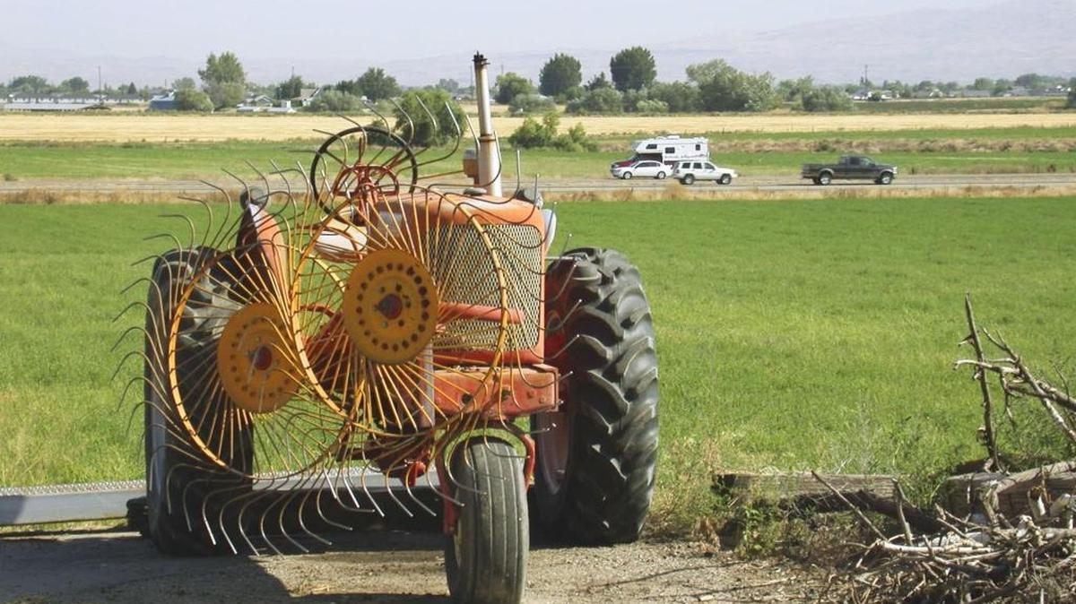 An old tractor with a tricycle front end south of Interstate 84 in 2005. Ed Lotterman’s 42-year-old tractor has no rollbar, and he makes an economist’s case against a Minnesota bill to subsidize rollbars to curb tractor deaths.