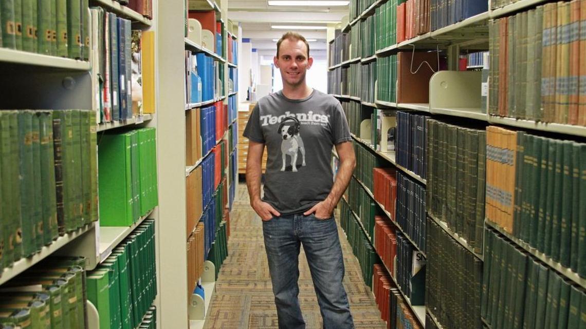 Ryan Zehm in the main Boise Public Library in Downtown Boise. He used the library’s powerful Wi-Fi system to help him build a computer game while he was homeless.