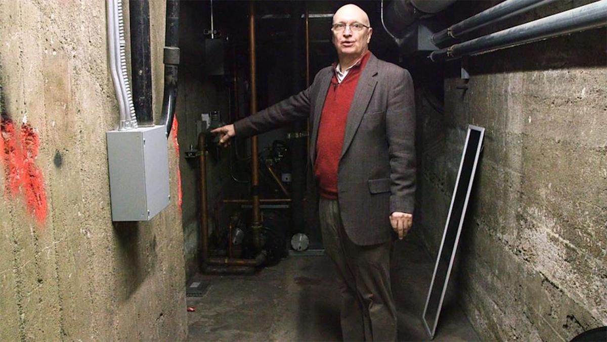 Mark Junkert, Opera Idaho’s general director, shows off “the dungeon,” a room under the Egyptian Theater’s stage that is sometimes used by Opera Idaho performers for costume changes because the theater lacks backstage space.