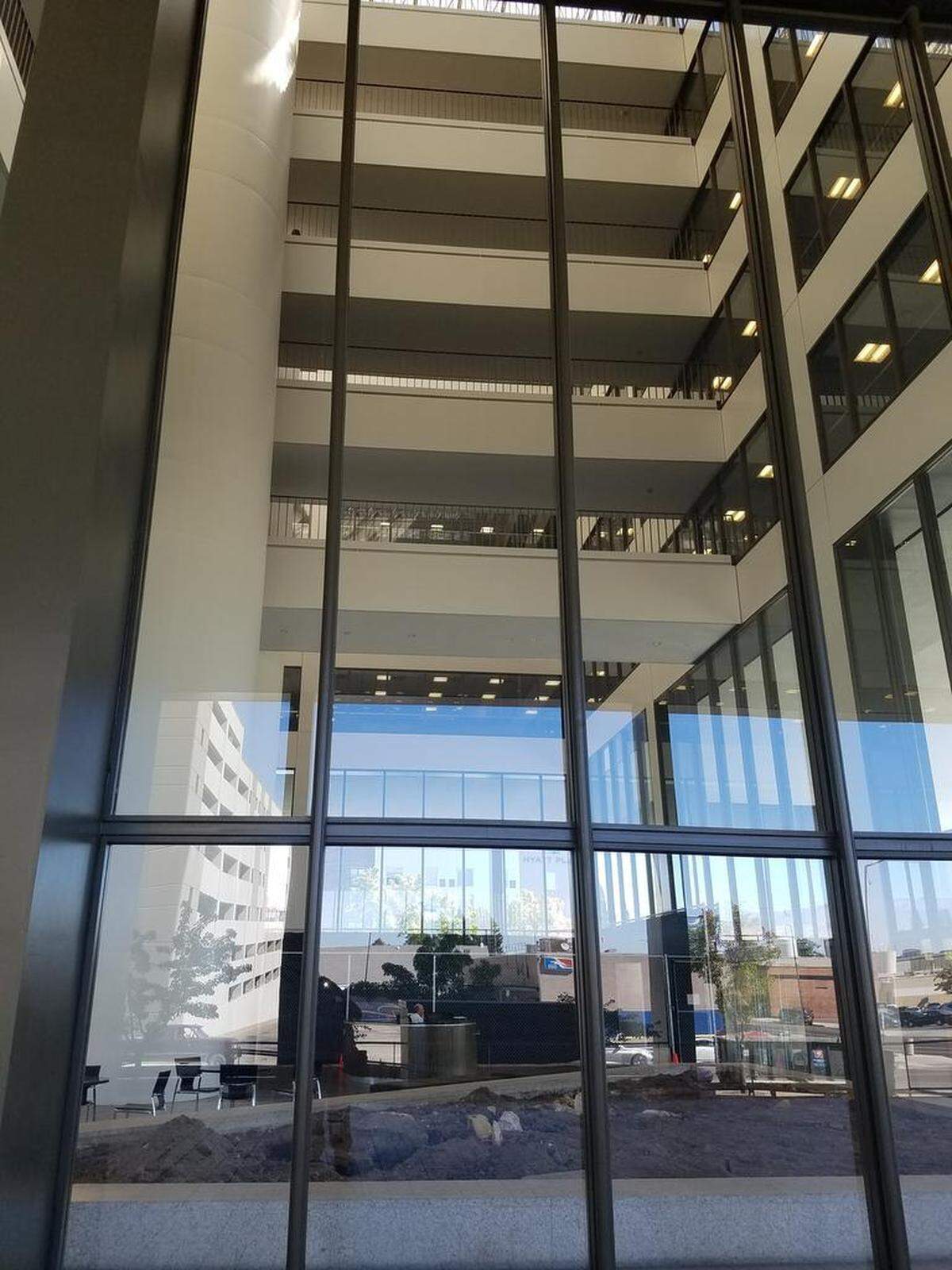 The Boise Plaza features an open eight-story atrium and a lobby level that at 35 feet high, is about three times taller than a typical building lobby, said Scott Schoenherr, a partner in Rafanelli & Nahas, the building’s owner.