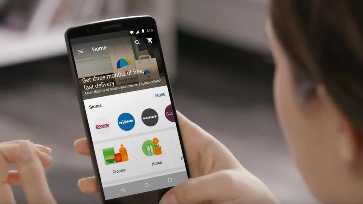The Google Express smartphone app allows users to order groceries wherever they are to be delivered in two days.
