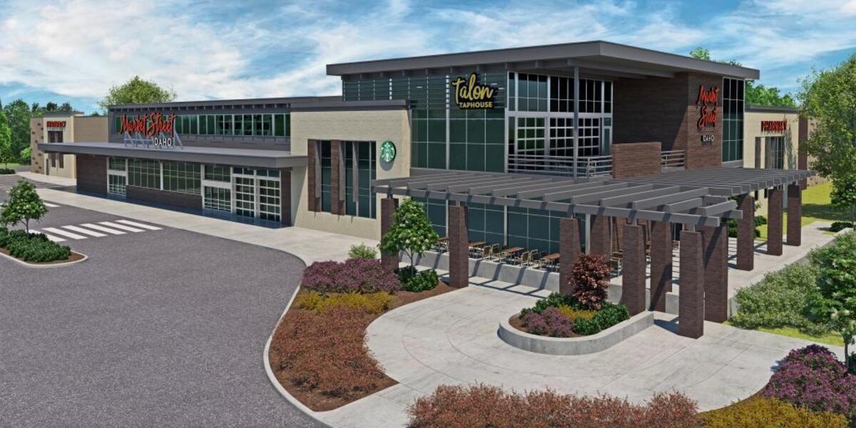 An artist’s drawing of the Market Street Idaho store scheduled to open this summer off Broadway Avenue. The store, the first in Idaho under that Albertsons’ brand, will focus on fresh products and a food court geared for foodies.