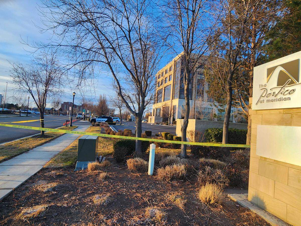 Police tape surrounds the Portico North office building Thursday just north of the St. Luke’s Meridian Medical Center.