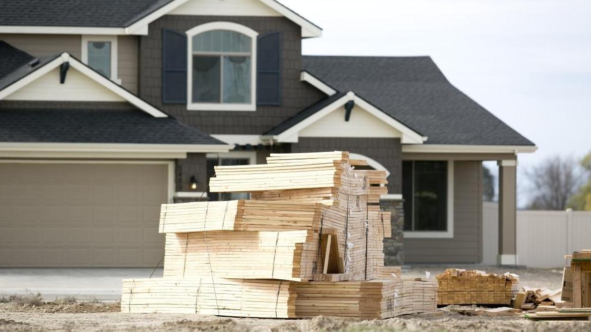 Lumber in the Coleman Homes’ 1,400-home The Oaks subdivision in Meridian.