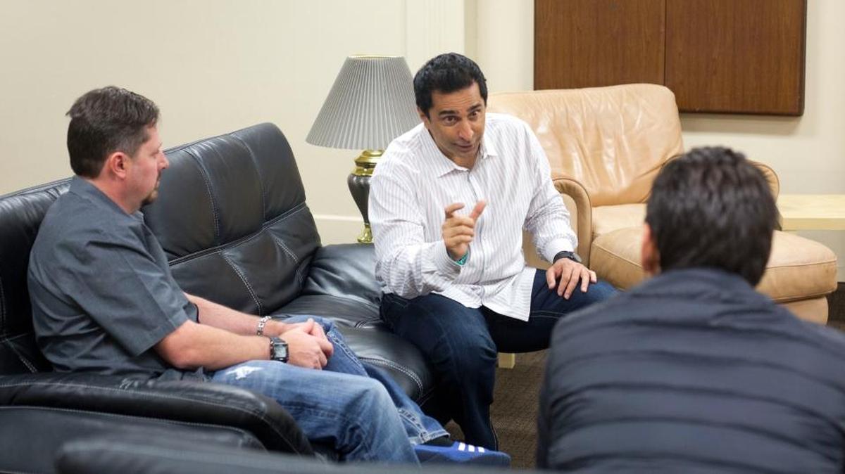 MarkMonitor cofounders James Hepworth, left, and Faisal Shah, middle, embraced mentoring startup founders after selling their company in 2012.