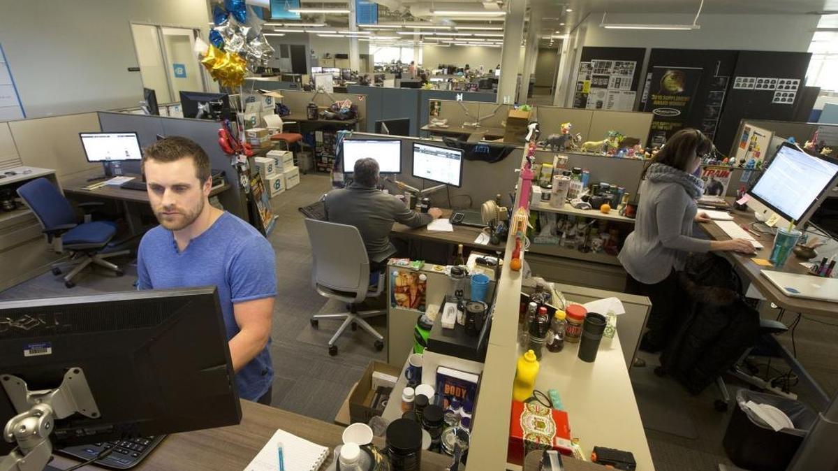 Kirk Calzacorta, a senior manager in the offline marketing department, works at Bodybuilding.com’s headquarters at 5777 N. Meeker Ave. in 2015