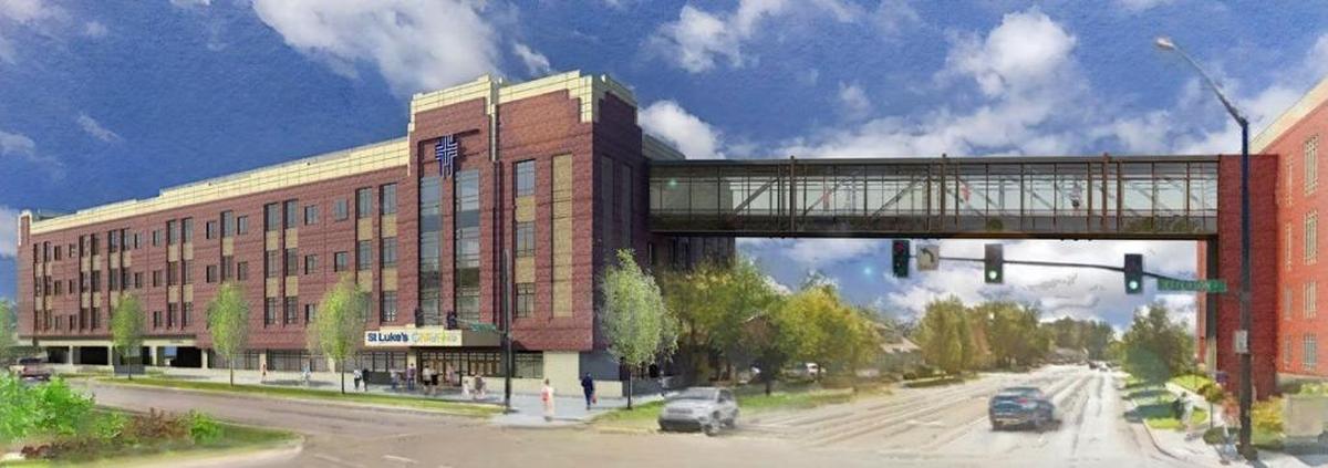 A sky bridge will connect the coming Children’s Pavilion, left, to the St. Luke’s Children’s Hospital. The outpatient pavilion will allow the Downtown Boise hospital to bring together pediatric doctors, nurses and other support staff in a one-stop shop for patients.