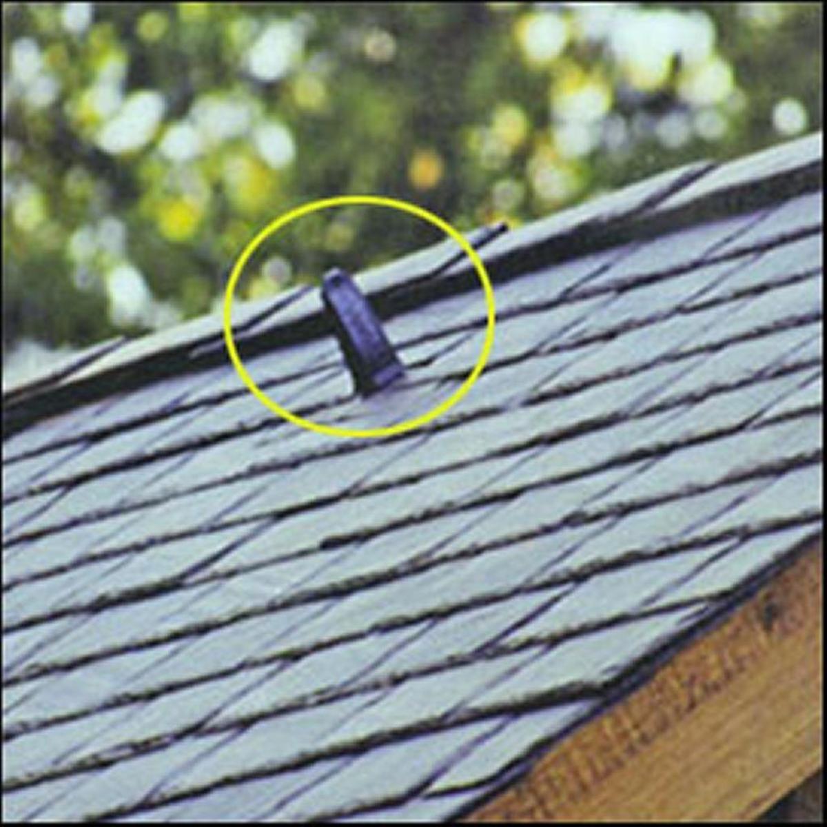 This photo from an Occupational Safety and Health Administration guide shows a permanent roof anchor on a home. A local builder includes them — the cost is nominal, maybe $25, he said — on all new roofs.