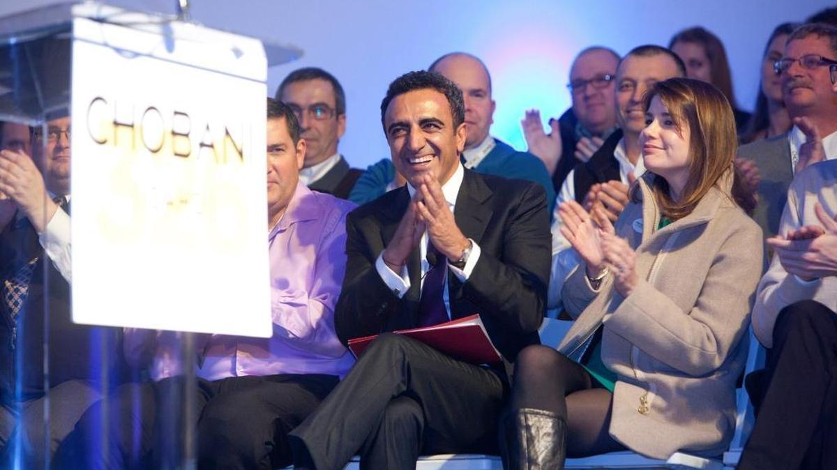 Chobani founder Hamdi Ulukaya, center, at the 2012 grand opening of his company’s 1-million-plus Greek yogurt plant in Twin Falls.