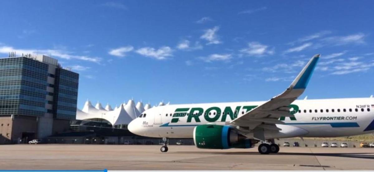 A Frontier Airlines plane taxis to a gate at Denver International Airport, the low-cost airline’s main hub. Service between Boise and Denver will restart May 15.