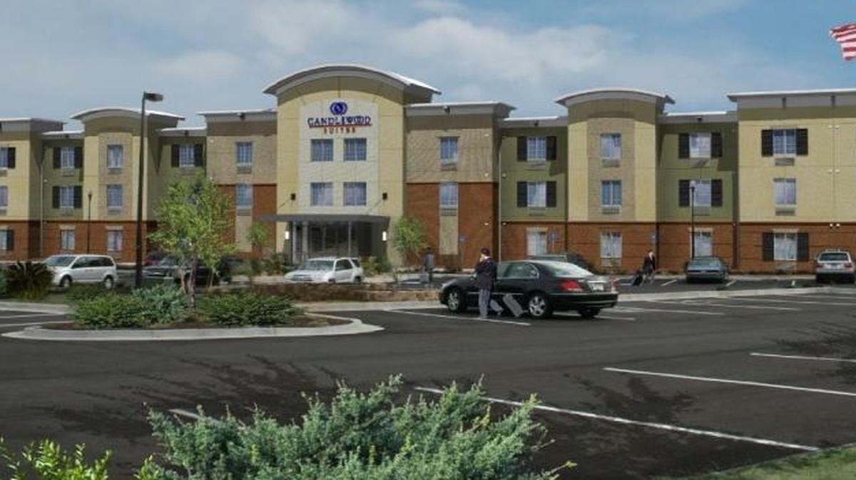 Artist’s rendering of a typical Candlewood Suites hotel. The Nampa project calls for a four-story hotel rather than the three-story building shown here. Provided by developer Evergreen Hospitality Management of Battle Ground, Wash.
