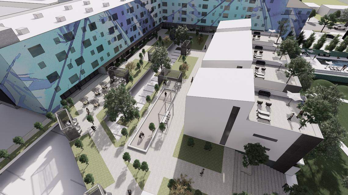 An artist’s rendering of apartments in a proposed affordable housing project at the southwest corner of Franklin Road and Orchard Street in Boise’s Central Bench neighborhood.