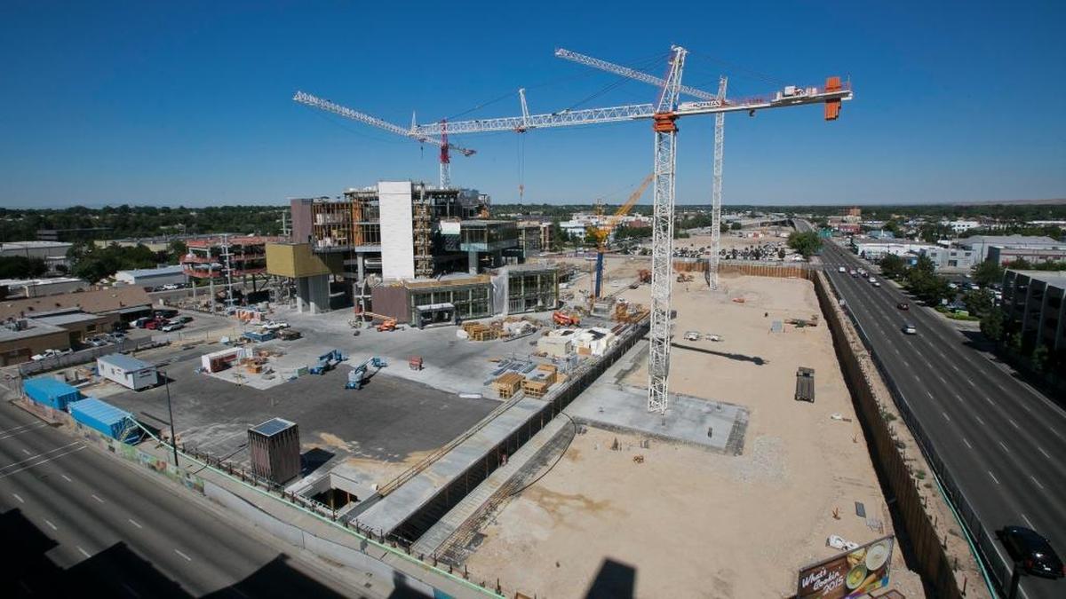 Construction of JUMP in September 2012, looking west from atop the 8th Street garage. Only the land was taxed by Ada County then.