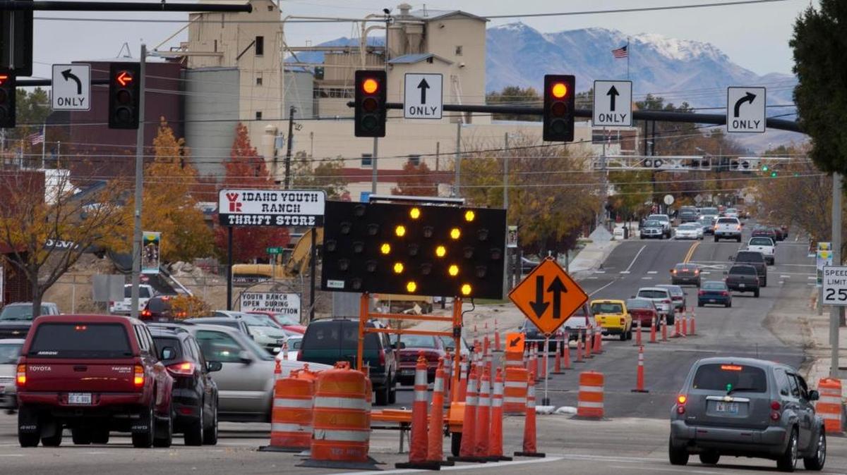 Road maintenance and reconstruction impose what economists call external costs, not measured by taxes or expenditures for the road work but real to people who experience delays or other problems. Shown are Meridian Road and Main Street in Meridian before construction in 2012 and 2013 to widen traffic lanes and add a new crossover road to route vehicles north onto Meridian Road from Main Street.