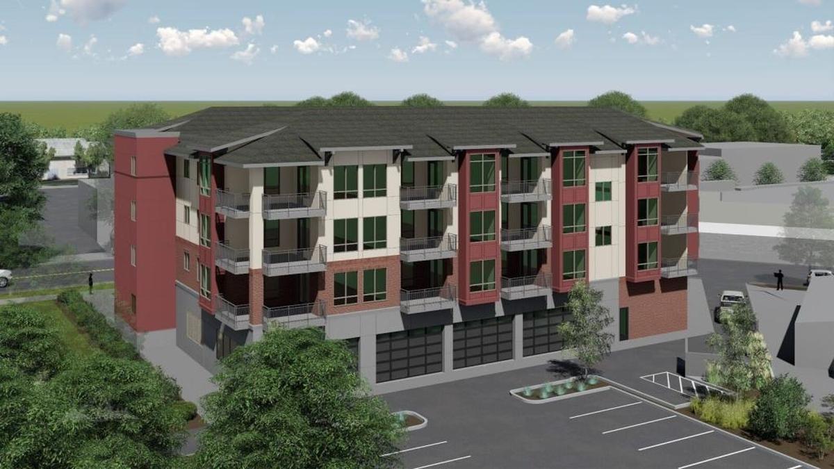 An artist’s rendering of the condominiums planned for the old Baird’s Dry Cleaners site at 8th and Fort streets in Boise. This shows the back of the building.