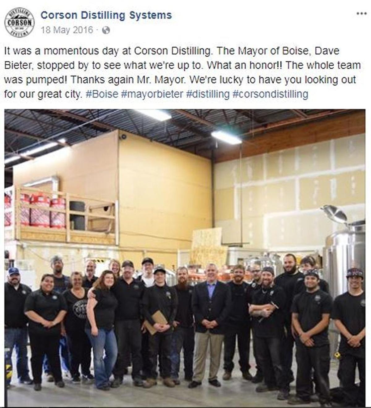 Corson Distilling Systems posted about a visit from Boise Mayor David Bieter in May 2016.