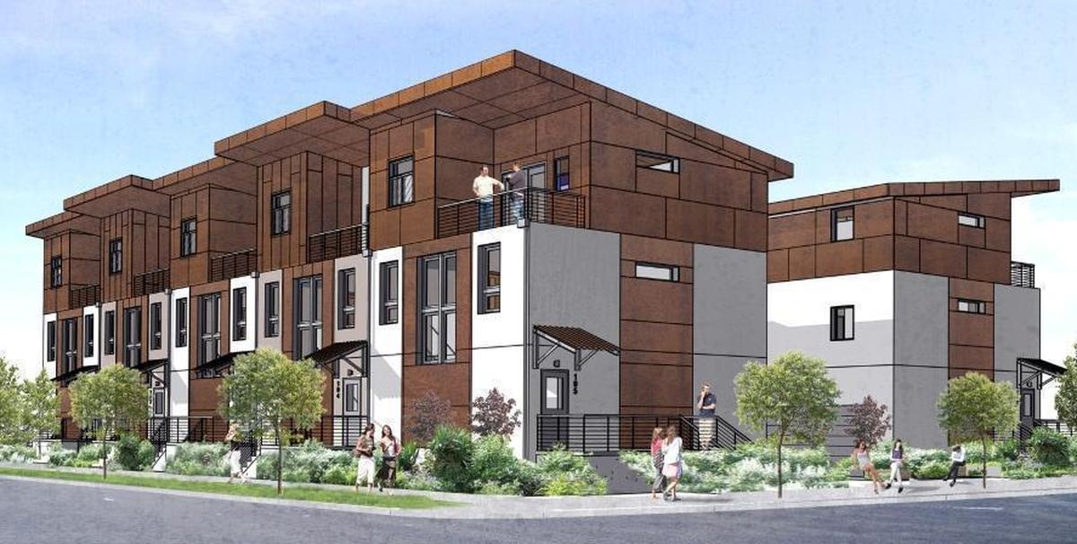 The design of the River Street Lofts calls for two buildings containing five condominiums each. The three-story units would feature a ground-floor garage and two levels of living space.