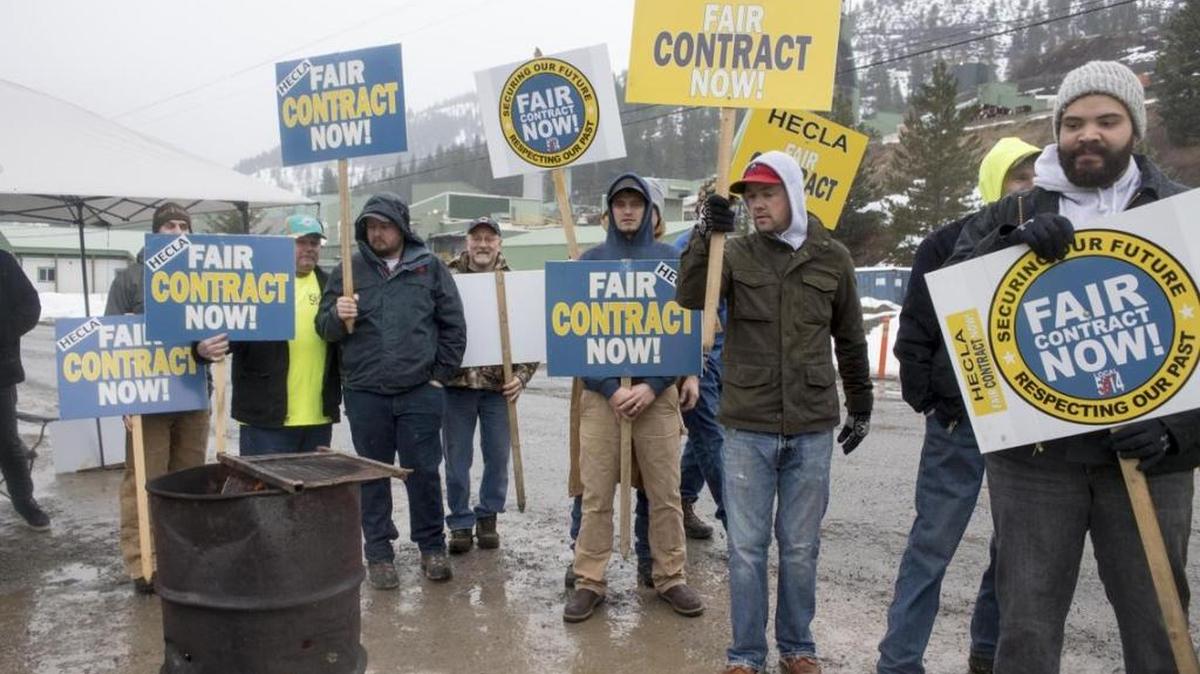 Miners stand on the picket lines Monday, March 13, across from Hecla’s Lucky Friday mine in Mullan.