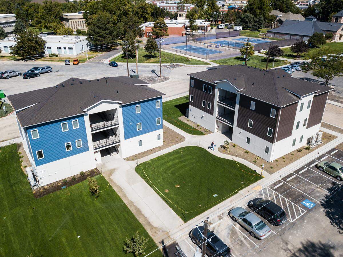 Boise’s IndieDwell built these two new College of Idaho dorms at its Caldwell factory using recycled shipping containers. The dorms are named for Idaho mountain ranges: the dorm with blue siding is named Sawtooth, the one with brown siding Owyhee.