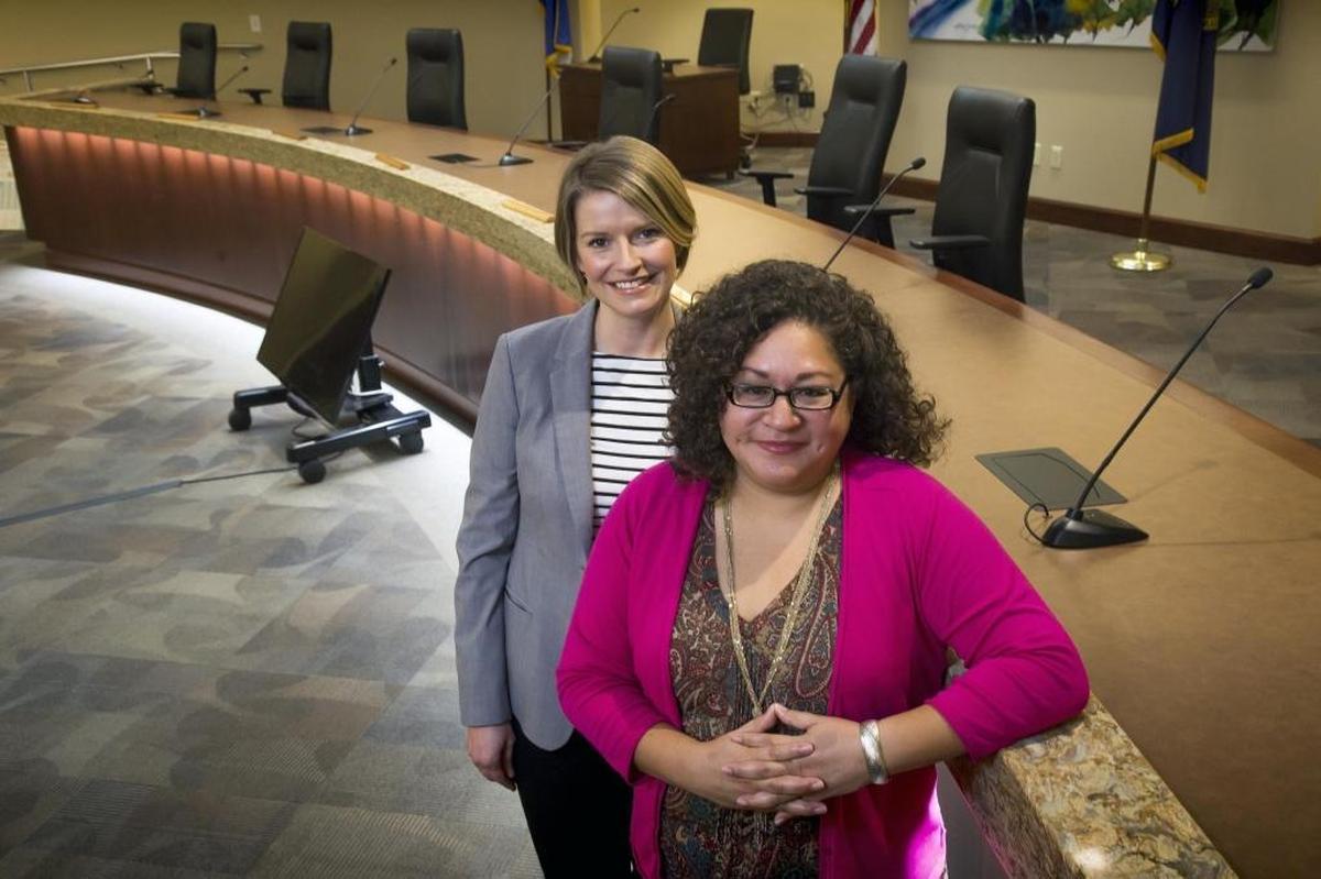 Councilwomen Lisa Sanchez, front, and Holli Woodings have fond memories of accessory dwelling units during their college years. They say the homes offer an affordable housing option for families and students alike.
