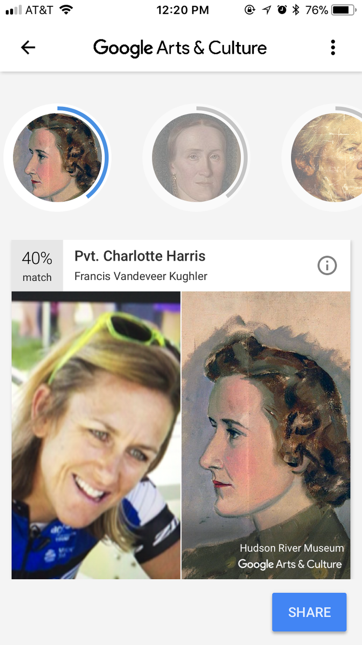 Kristin Armstrong, a Boisean and Olympic gold medalist in cycling, bears a resemblance to Francis Vandeveer Kughler’s “Pvt. Charlotte Harris,” according to the Google Arts and Culture app.