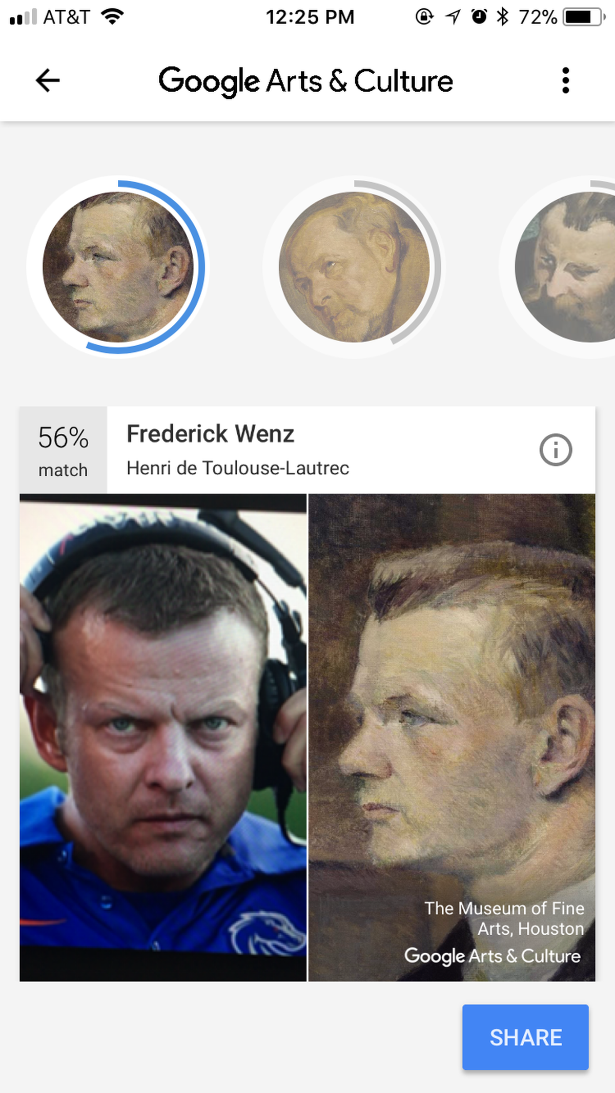 Boise State football head coach Bryan Harsin calls up images of Henri de Toulouse-Lautrec’s “Frederick Wenz” on the Google Arts and Culture app.