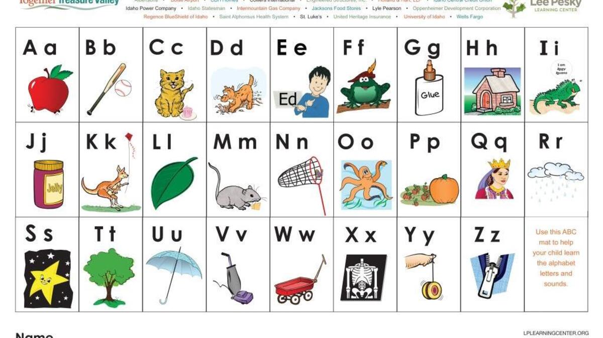 About 7,500 kindergarteners across the Treasure Valley will receive these ABC learning mats developed by the Lee Pesky Learning Center to help develop basic literacy skills.