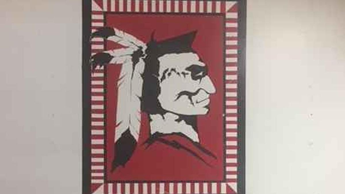 An image of an Indian brave, possibly painted in the 1940s, on the wall of Boise High’s gym. The school has retired images of native people that some find offensive. School staffers haven’t decided what they will do with this antique once the new building is complete.