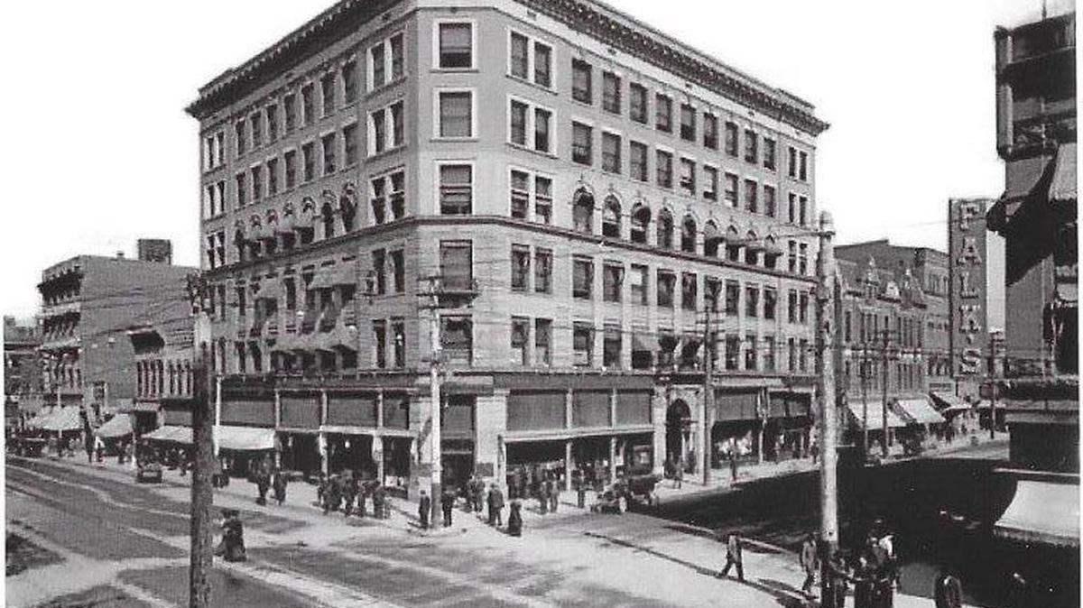 A hotel was planned for 8th and Main, but the Eastman Building took its place.