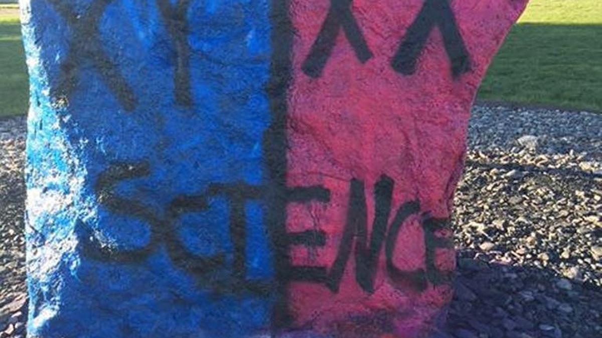 A message displayed on Twin Falls High School’s rock over the weekend.