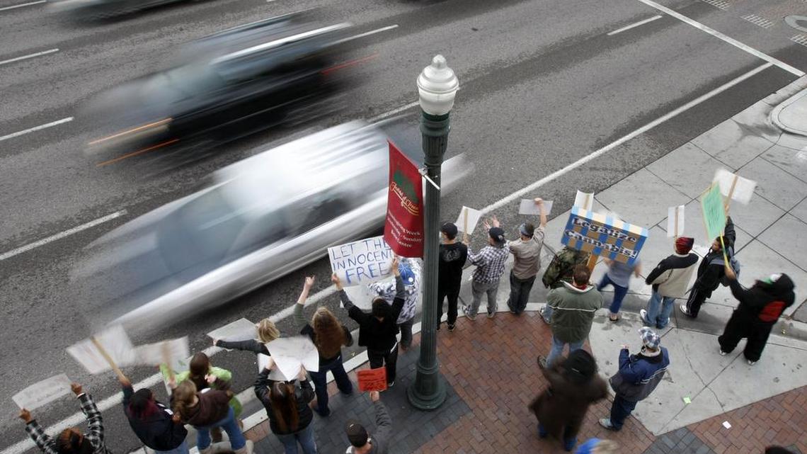 Protesters gathered along Front and 8th Streets in Boise during a past rally to legalize the use of marijuana. The group Idaho Moms for Marijuana will rally Sunday afternoon in Downtown Boise.