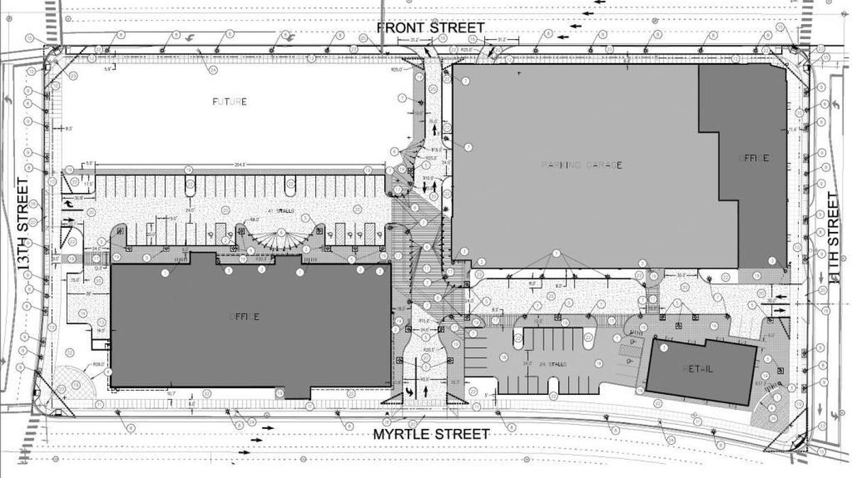 This site plan shows the proposed layout for Gardner Co.’s new project on Parcel B.