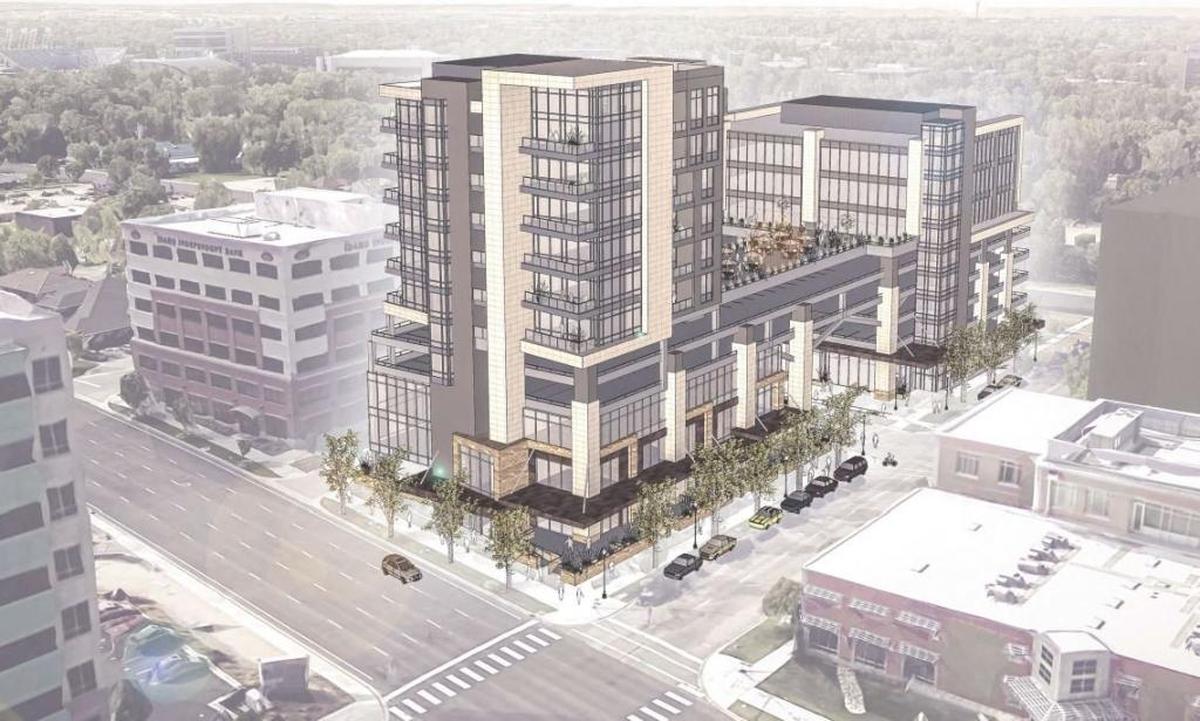 Boise attorney, developer, city councilman and urban renewal commissioner Scot Ludwig wants to build this project south of Front Street on the east side of 5th Street in Downtown Boise’s Central Addition. A sky bridge would connect the 118-foot-tall south tower to the 158-foot-tall north tower.